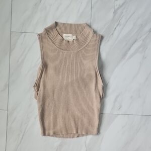 Sleeveless Ribbed Mock Neck Tank Top — Light Taupe